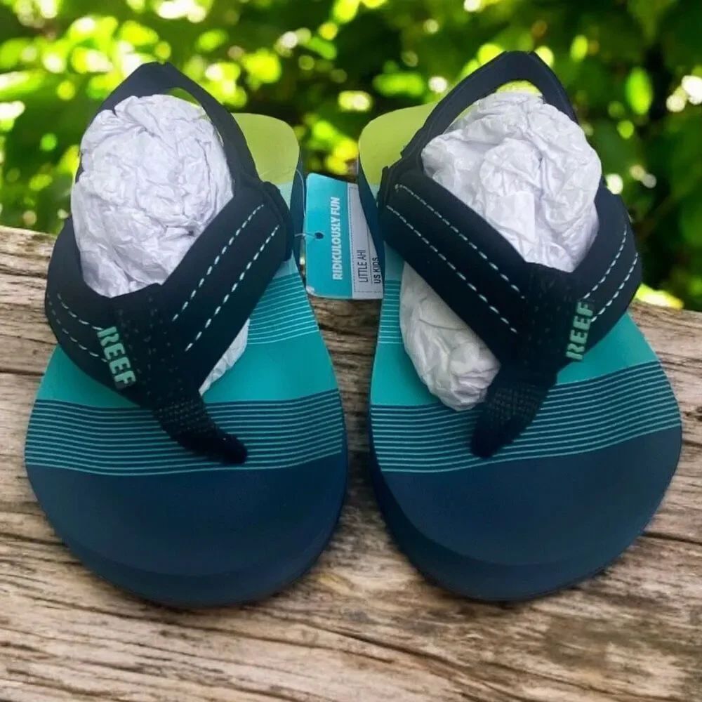 Reef Kids Little Ahi Flip Flop Aqua Green Size 5/6 Strap Sandals NEW